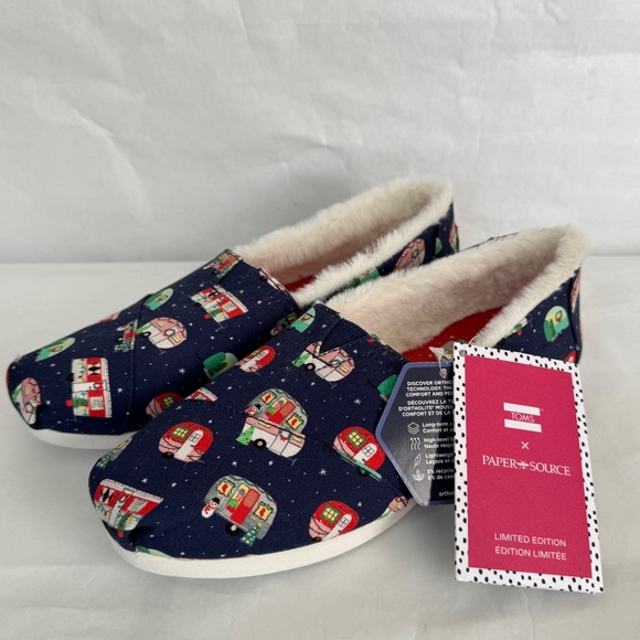 Toms Alpargata Paper Source Holiday Camper Christmas Ortholite Blue Shoes 7.5 - Picture 2 of 15